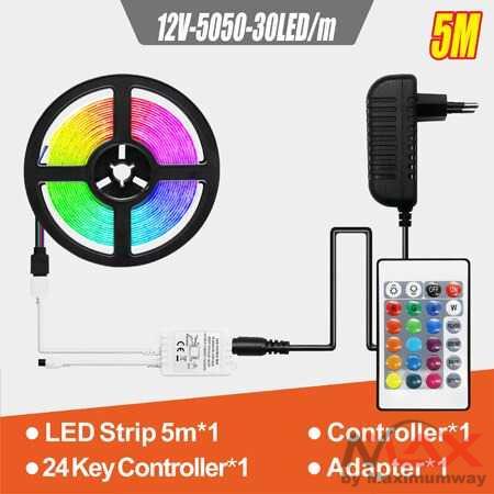 LED Strip 5M RGB Plus Remote Plus Adaptor 220V Langsung Pakai Lampu Interior Exterior Minimalis Modern Lampu Plafon Lampu Lemari Lampu Teras Anti Air Waterproof Lampu Back TV Lampu belakang TV LED Back TV Wall Remote control