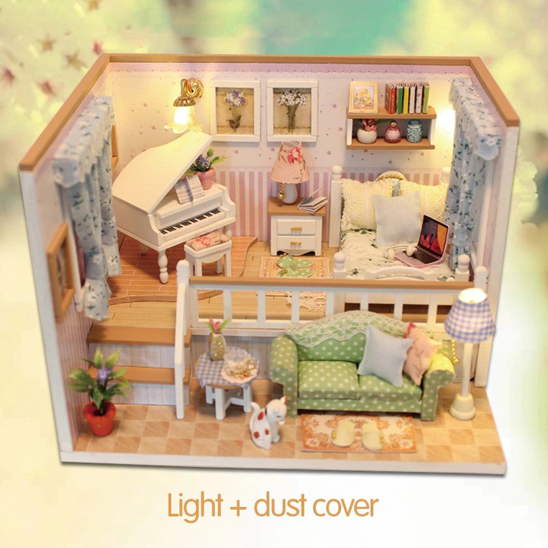 Cute Room Miniatur Rumah Boneka 3D DIY 1:24 with Cover - M026 - Pink