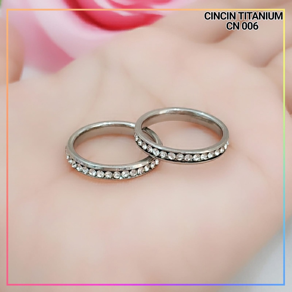 Cincin Titanium/stainless steel couple harga/1biji cincin dewasa mata satu permata full lapis emas silver CN 006