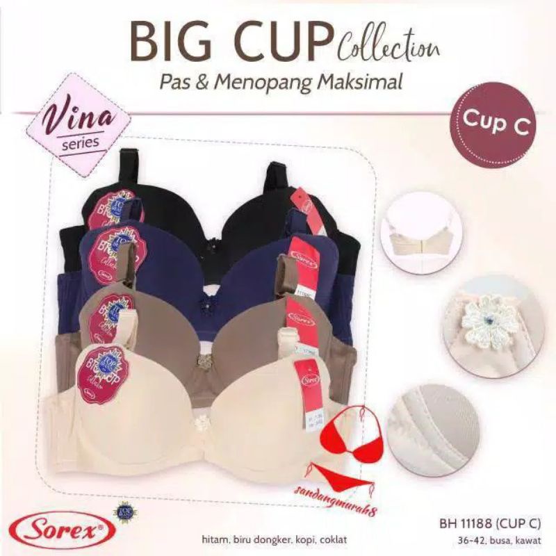 SOREX Bra BIG CUP 11188 Busa Berkawat Kait 3 Cup C