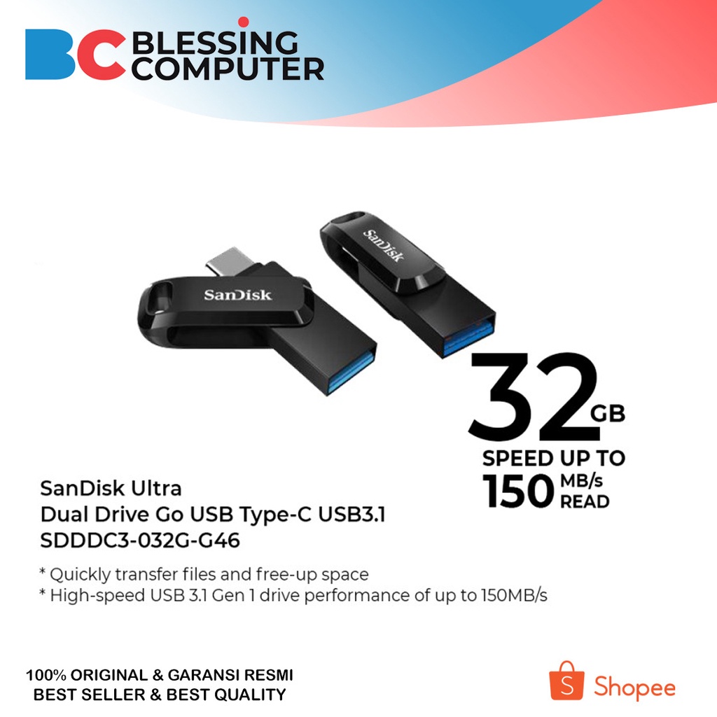 Flashdisk SanDisk 32GB / Flashdisk Ultra Dual Drive Go USB Type C