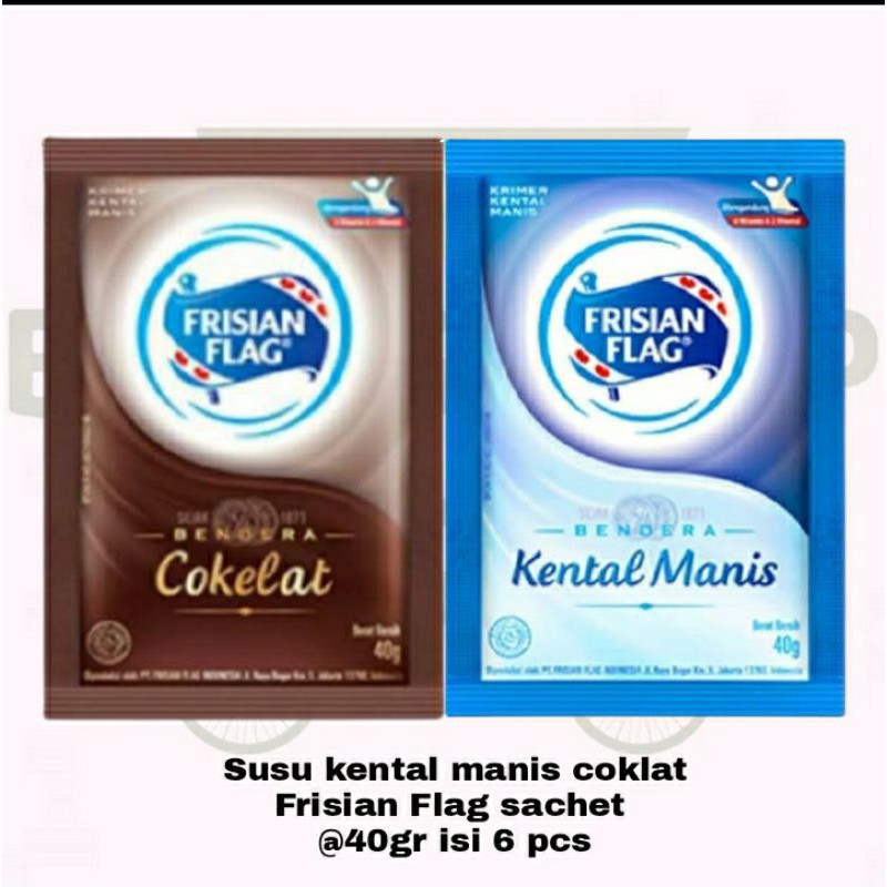 

Susu Bendera / Susu Kental Manis Frisian Flag Putih / Coklat 6x40gr