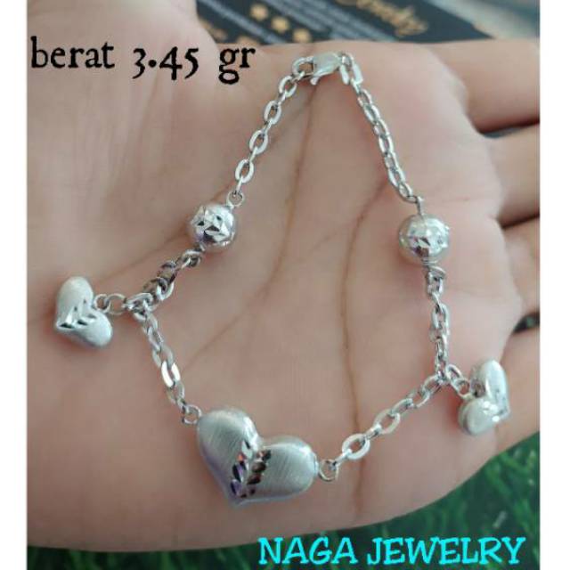 GELANG DEWASA FANCY HATI PUTIH RANTAI EMAS KADAR 375