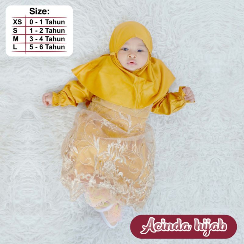 AKEKAH-Baju Gamis Bayi Brukat Cornelli Mutiara Set Hijab Syar'i