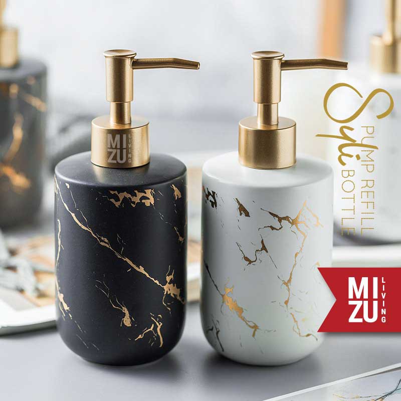 SYLI Refill Pump Bottle Marble Motif Ceramic Soap Dispenser Botol Sabun Cair Keramik Motif Marmer