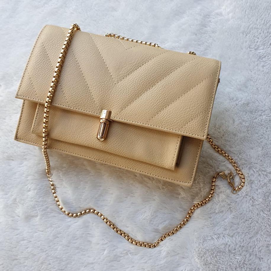 Terbaik ENOLA Slingbag Rantai Embose Tas Selempang Wanita Tali Rantai Ulir Emas Original 7083