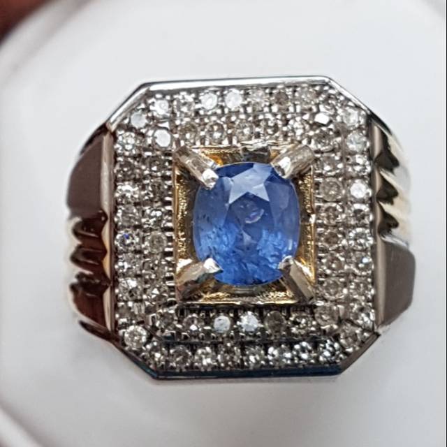 D302 Cincin blue safir biru est ceylon srilanka intan berlian diamond perak no 18 atau 8.25 murah