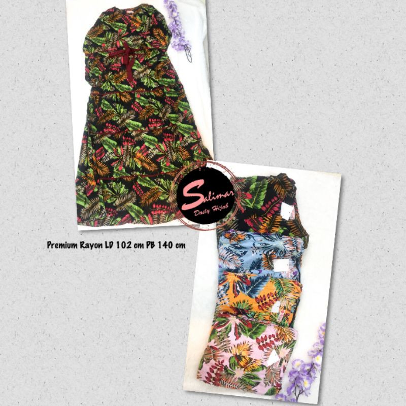 Gamis motif daun kekinian Premium rayon HQ
