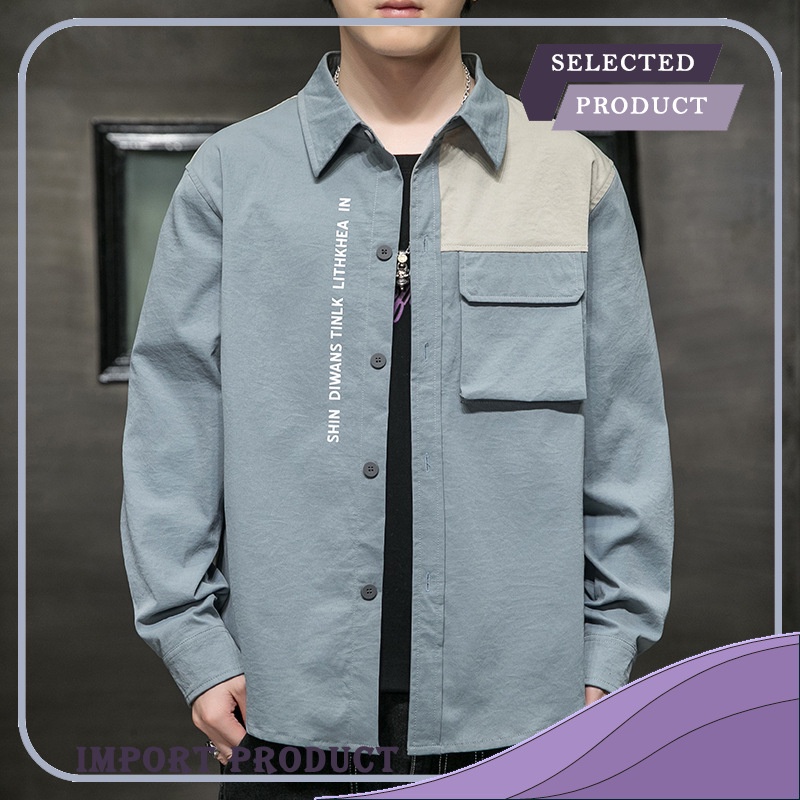 Kemeja Pria   New Putih  Lepas Panjang  Shirt Korea Mode Keren Kasual Versatile Coat Import