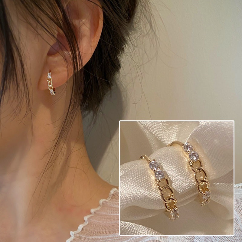 [ACKER] 18K Emas Premium Sense Anting Rantai Berlian Hoop Untuk Wanita