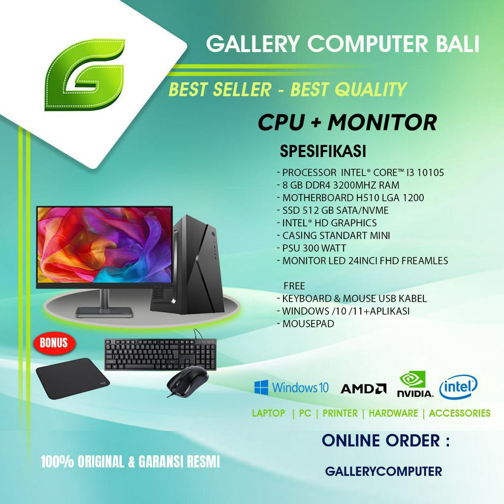 ( cpu dan monitor ) komputer intel core i3 gen10-paket monitor 24inci