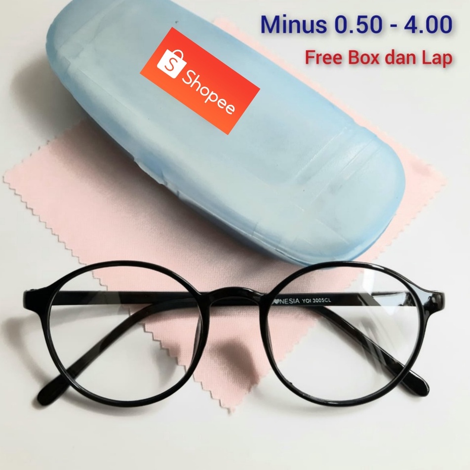 Kacamata Oval Lensa Minus 0.50 - 4.00 Free Box dan Lap Unisex Vintage Sunglasses Wanita Pria