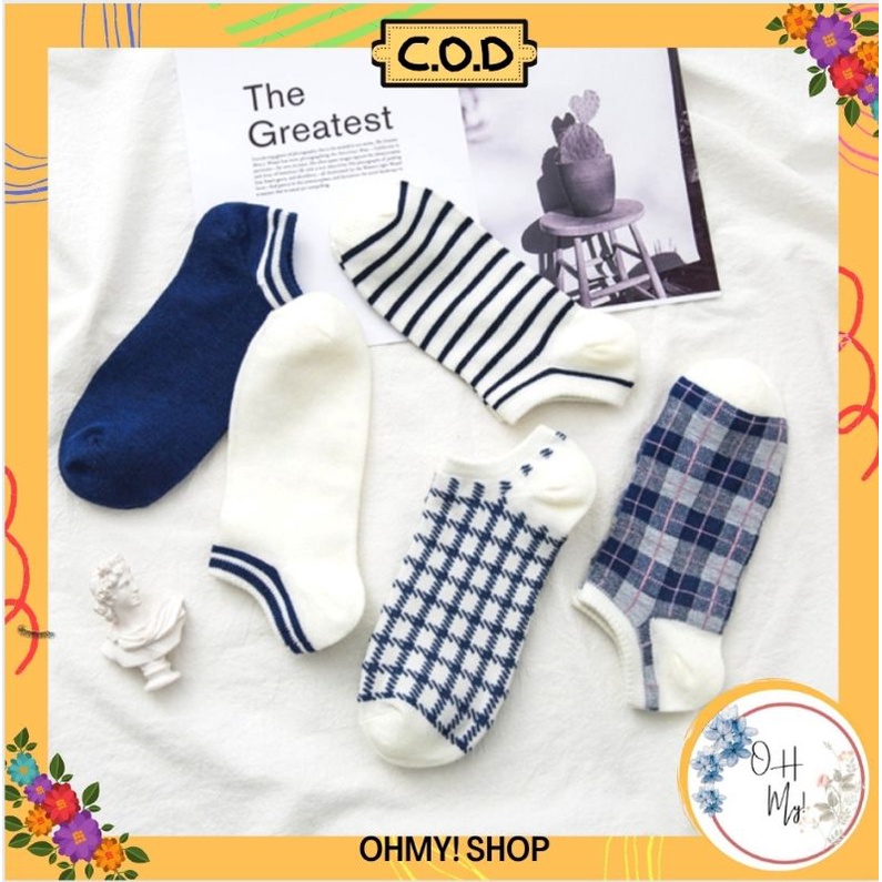 [ COD ] Kaos Kaki Wanita Pria Unisex Motif Garis Kotak Simple Polos Biru Dongker / Kaoskaki Wanita Pendek Semata Kaki / Kaos Kaki Korea Style-4
