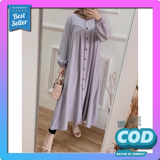 Baju Long Dress Kemeja Tunik Wanita Muslim T Rbaru 2021 Kekinian Polos By Nurulillah Afi - Mc - Tuni