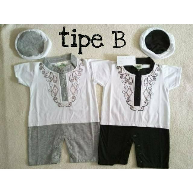 Baju jumper koko bayi aqiqah bordir plus peci (2 warna)