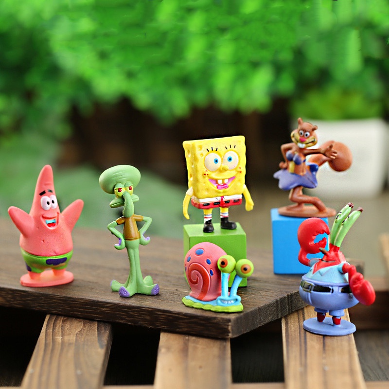 6pcs / set Mainan Action Figure Anime Sponge Bobsbobs Cumi PatrickStar Bahan PVC Untuk Dekorasi Kue