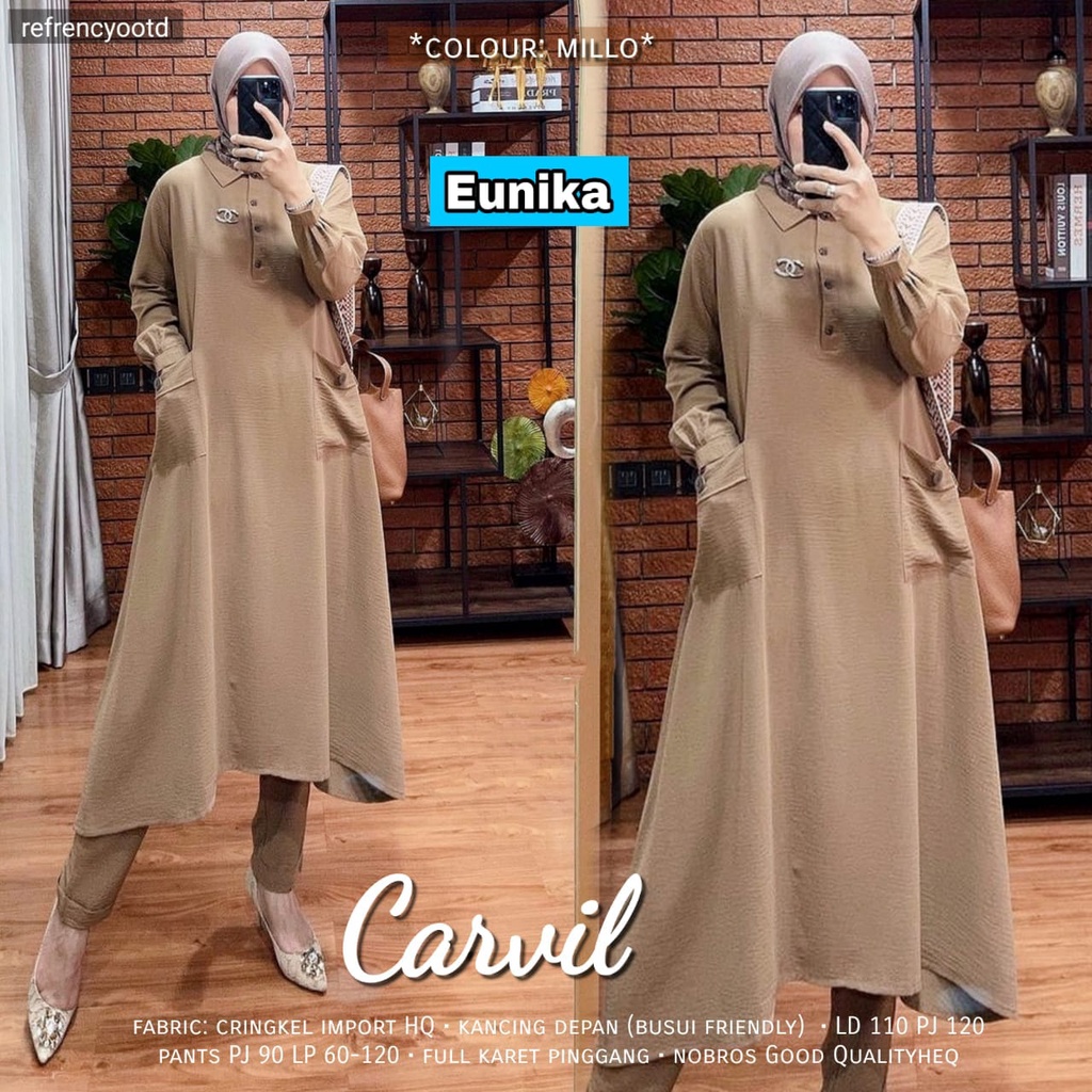 CARVIL ONE SET BY EUNIKA - CARVILA SET EUNIKA- REGINA ONESET BY EUNIKA - SET LONG TUNIK DAN CELANA WANITA - SET PAKAIAN MUSLIM WANITA-MILO
