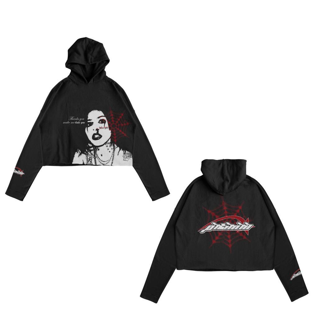 Sweater Hoodie Crop Punishment Spider Black Unisex