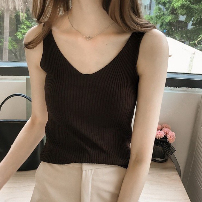 TankTop Wanita Polos Bahan Rajut Tengtop-Hitam