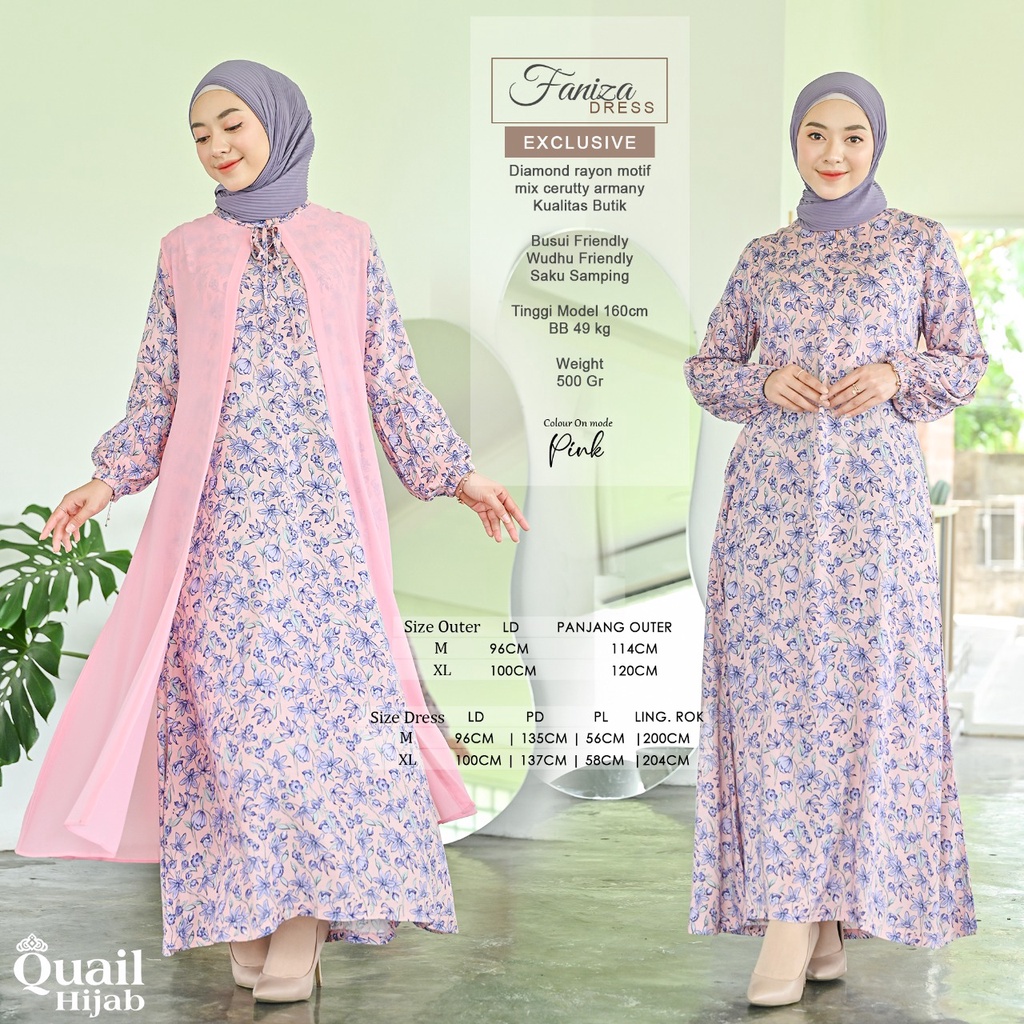 FANIZA DRESS OUTER motif bunga polos Quail Hijab bahan katun rayon Ori Murah