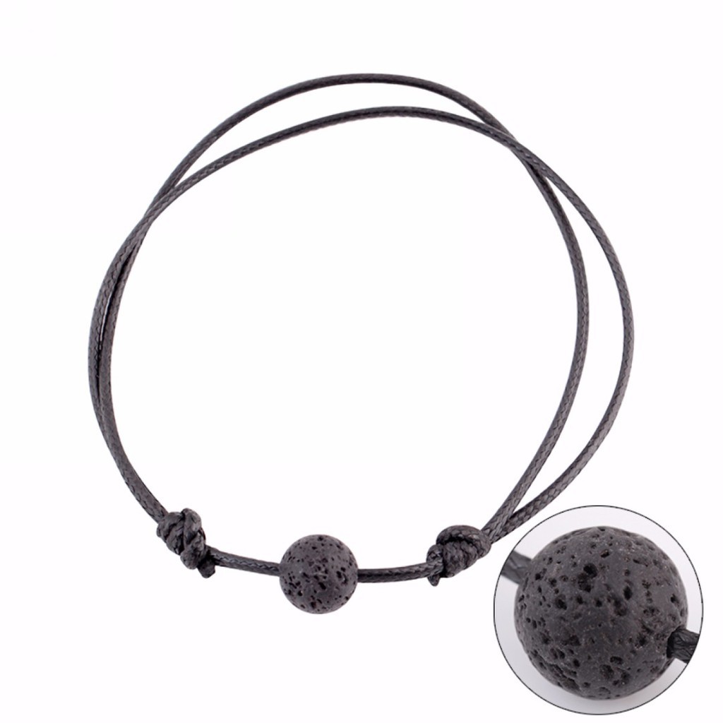 SALE 9.9 Gelang Black Lava Bead Adjustable Essential Oil Diffuser Leather Bracelet