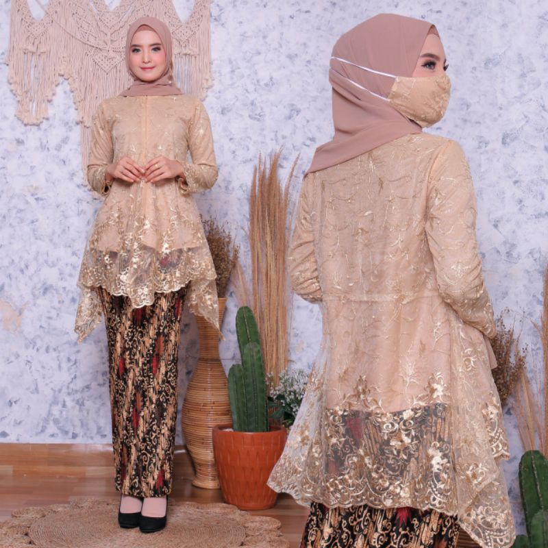 Stelan Tunik Burkat Azalea / One Set Burkat / Tunik Brokat Mix Tulle Polos / Baju Kondangan / Set Pesta / Stelan Nikah / Baju Acara Lamaran / Setcel Brokat Cewek