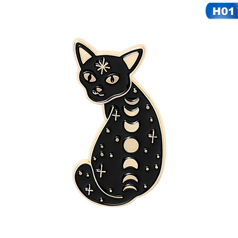 Bros Pin Enamel Bentuk Kucing Hitam Putih Untuk Hadiah Teman