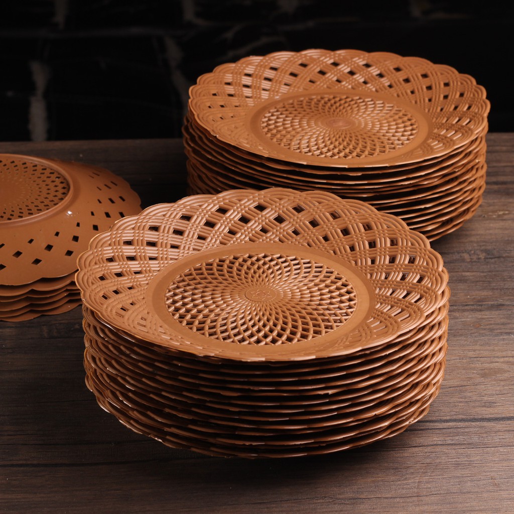 PIRING PLASTIK ROTAN COKLAT/LUSIN (12PCS) PIRING ROTAN PLASTIK-5