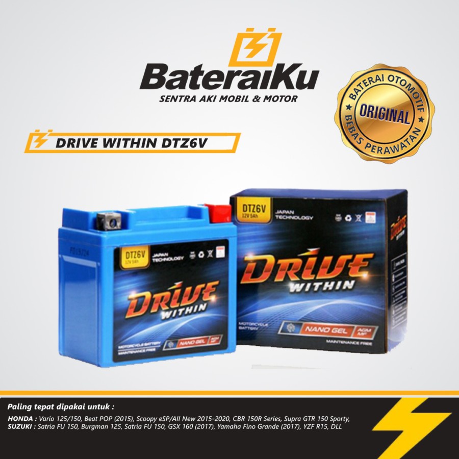 Aki Motor Drive DTZ6V MF Untuk Vario, Scoopy, Satria, dll