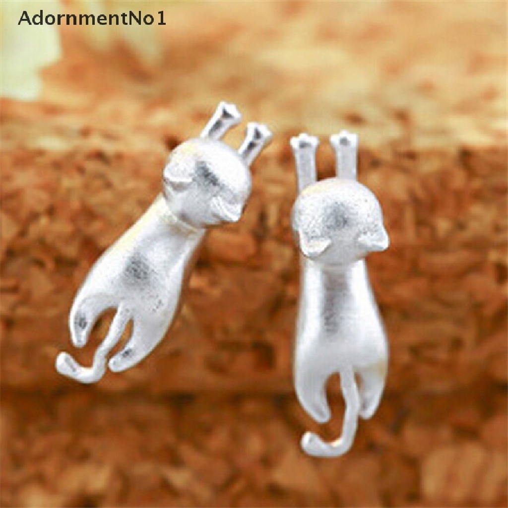 (AdornmentNo1) Anting Tusuk Lapis Silver Model Kucing Kecil Untuk Wanita