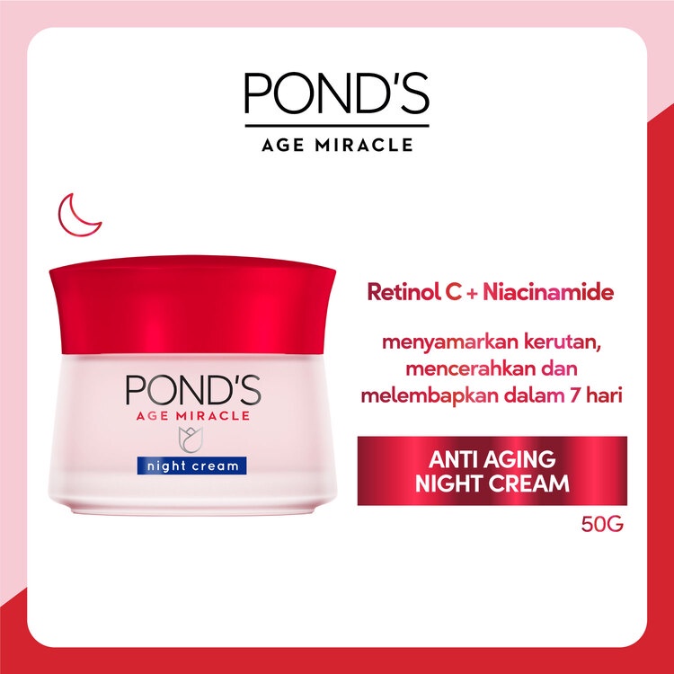 Ponds Age Miracle Night Cream Moisturizer Anti Aging+Glowing With Retinol &amp; Spf18 50G