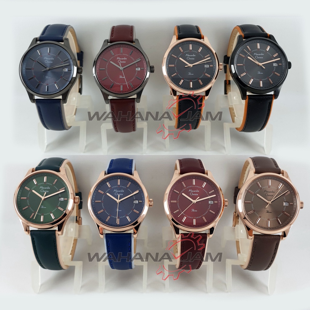 Alexandre Christie AC 2973 BD / Jam Tangan Wanita AC2973 Tali Kulit Merah Biru Hijau Hitam Rosegold