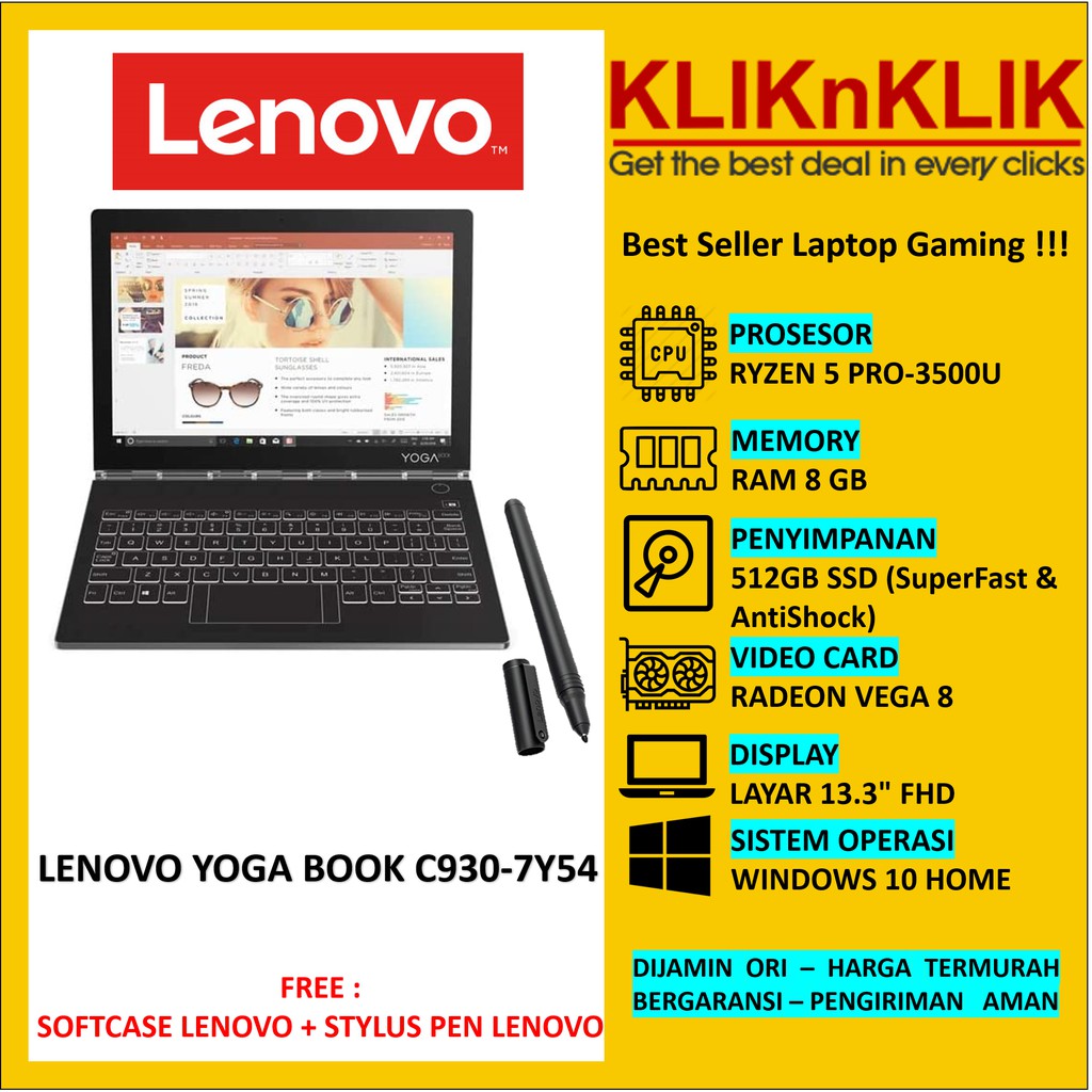 Laptop LENOVO YOGA BOOK C930 i5-7Y54 RAM 4GB SSD 256GB QHD TOUCH GREY