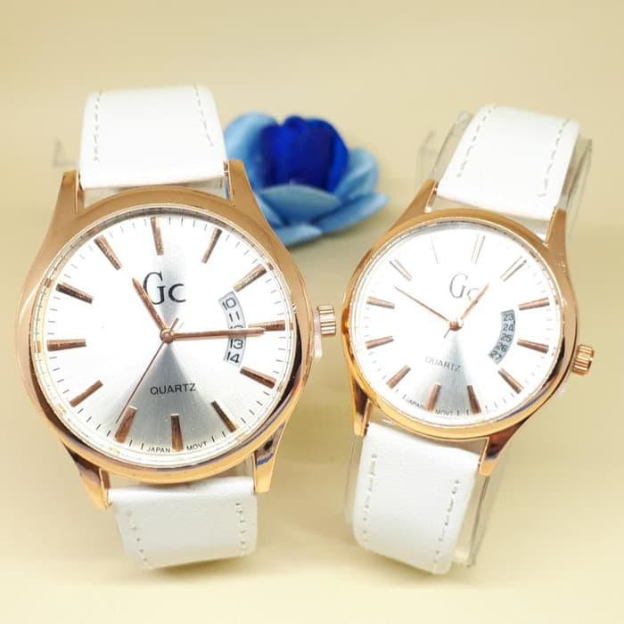 Terlaris Watch Shop Jam Tangan Couple Gc Tanggal Samping Kulit Putih **Gc004**