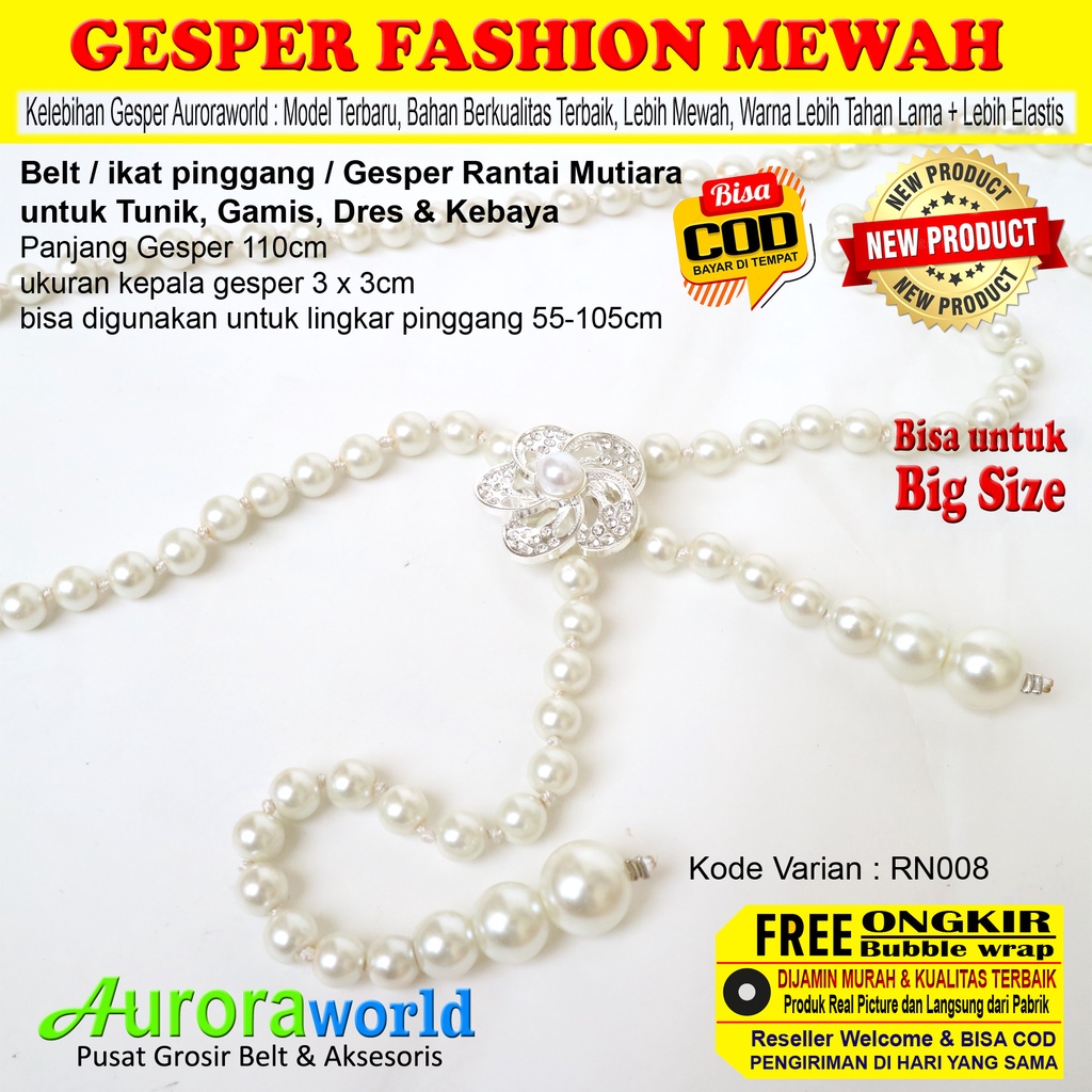 Auroraworld belt mutiara gesper korea ikat pinggang perempuan model rantai wanita mewah Terbaru untuk dres pesta, gamis tunik  kebaya bisa cod