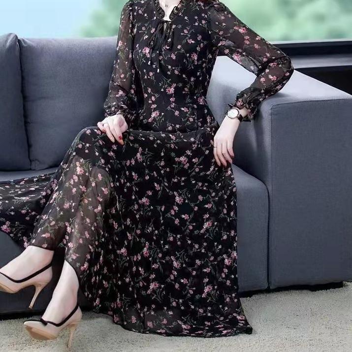 Terbaru.. 2022 baru gaun panjang sifon floral bottoming gaya Korea/korea dress