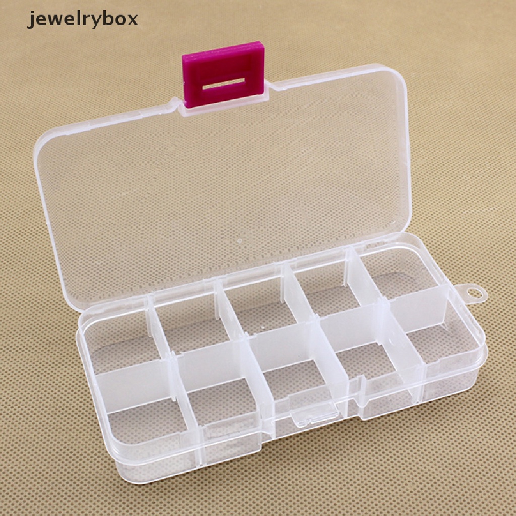 (jewelrybox) Kotak Penyimpanan / Organizer Obat / Perhiasan / Manik-Manik / Pil / Nail Art 10 Sekat Bahan Plastik Transparan