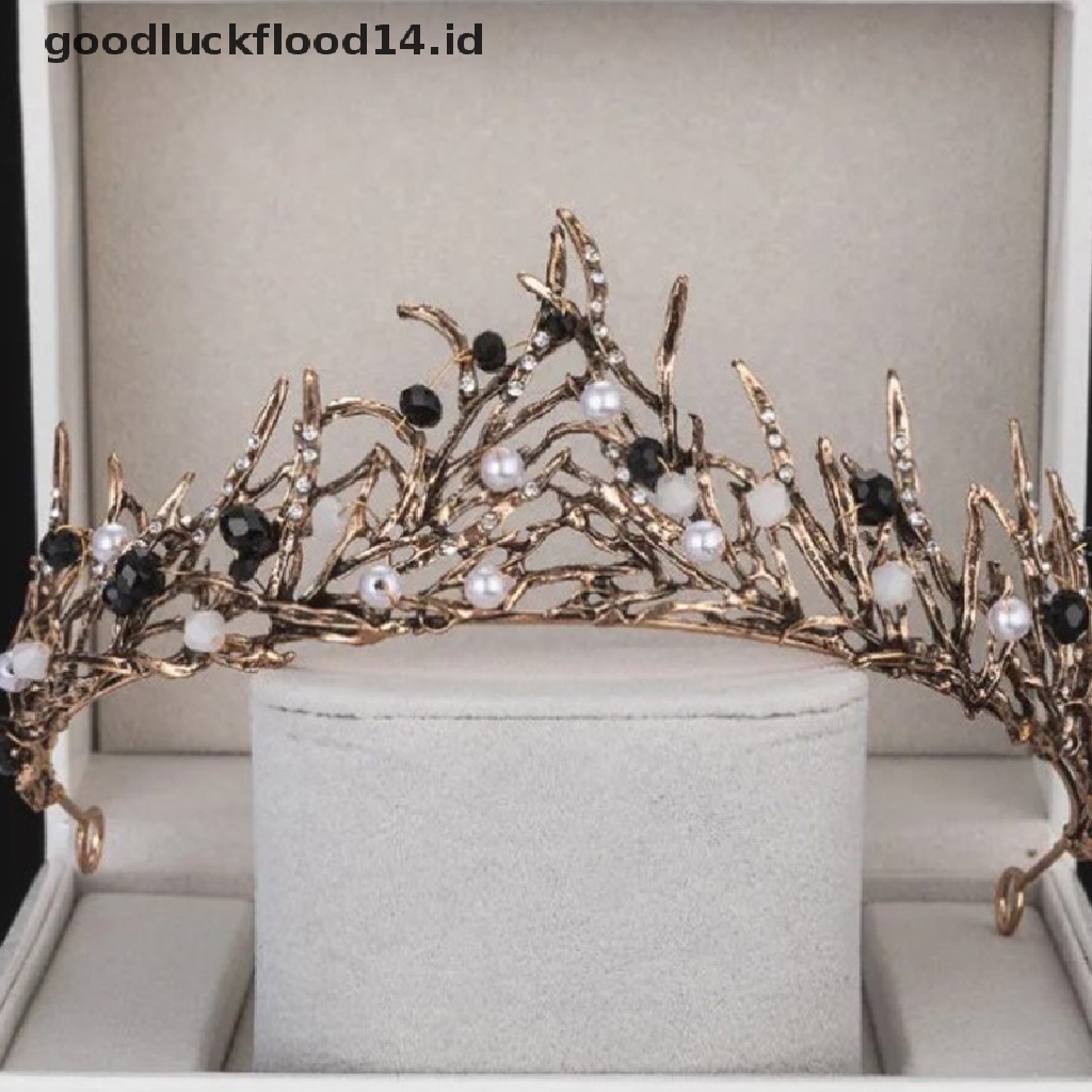 [OOID] 1pc bride retro black crystal crown queen tiara brides wedding jewelry ID