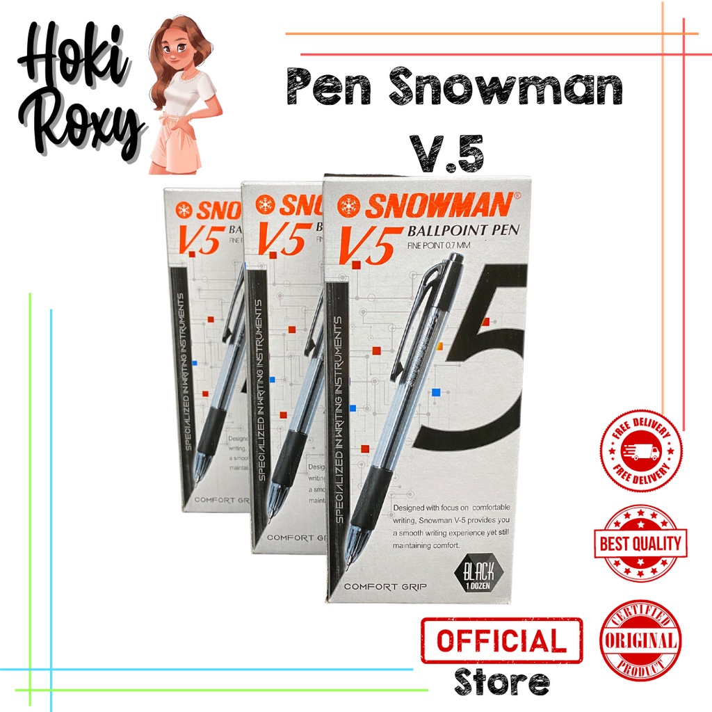 

12pc Pulpen Snowman V5 Hitam / Ballpoint Snowman V5 Cetek Asli