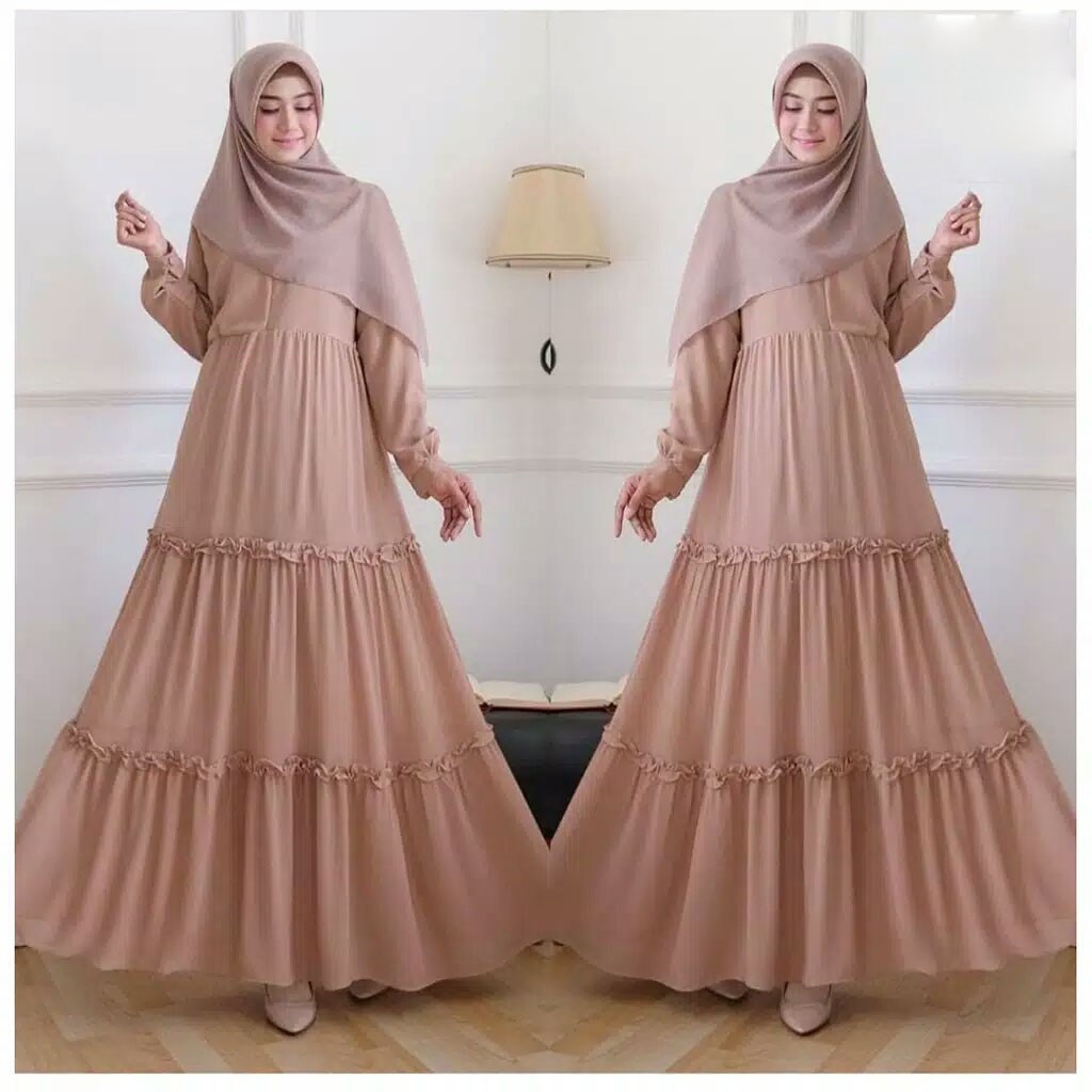 Baju Gamis Syari Wanita Ceruty Babydoll Full Furing Rempel Murah Terbaru - Fashion Muslim Ori kriwil