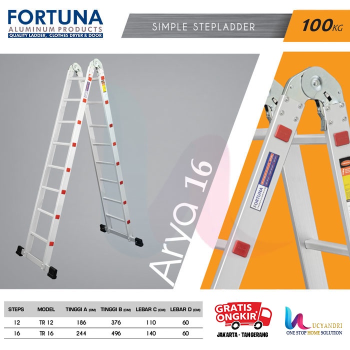 Tangga Dualpurpose Alumunium 244 Cm Arya Fortuna FREE ONGKIR