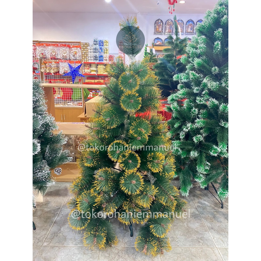 Pohon Natal Jarum Gold Bulat 180cm / Pohon Natal Premium