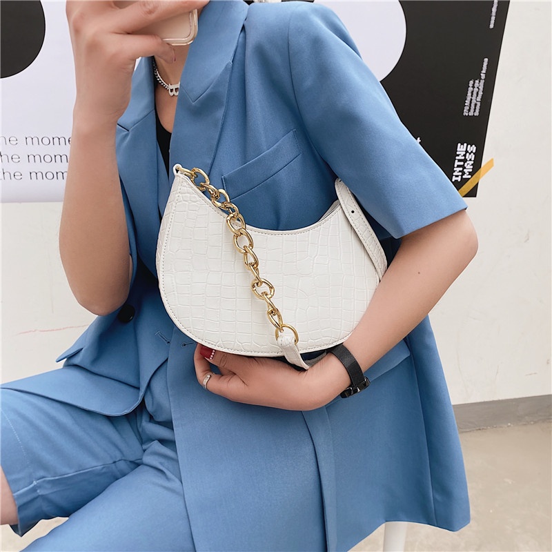 Shoulder Bag Croco Elegan Untuk Wanita Rantai Korean Fashion / Tas Bahu Croco Import