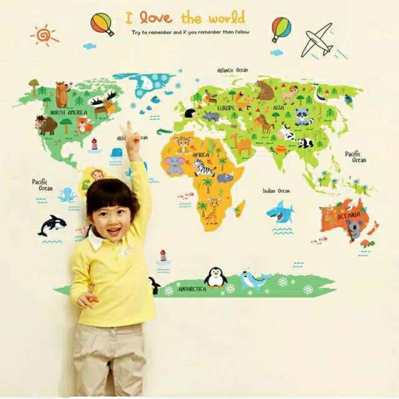 safari animal world map Wallsticker wall sticker stiker dinding giood  god