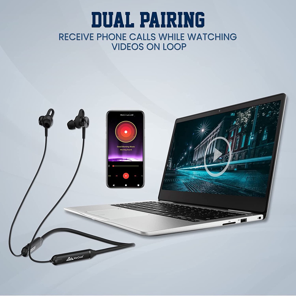 Wecool N1 Earbud Nirkabel Headset lubang suara Earphone Bluetooth Bass Tinggi di Telinga Earphone Olahraga Fit dengan Baterai 9 Jam Pengisian Cepat IPX5 Bluetooth V5.1 dan Asisten Suara Tali Leher Fleksibel Pengisian Daya Tipe C