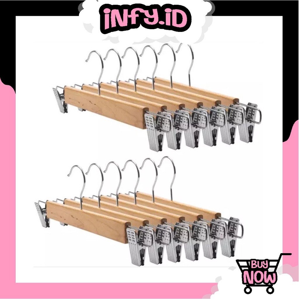 INFY - R671 Hanger Kayu Jepit Natural | Hanger Kayu Celana