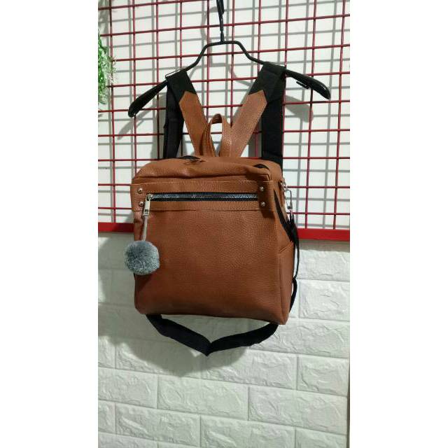 Backpack Ransel kulit veron plus gantungan pom2 Ransel korean BISA COD