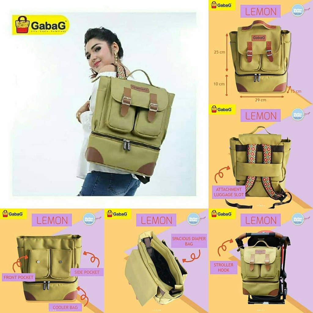 GABAG LEMON Backpack Cooler Thermal Bag Ransel Diaper Tas ASI Bayi - Free 2 Ice Gel Besar