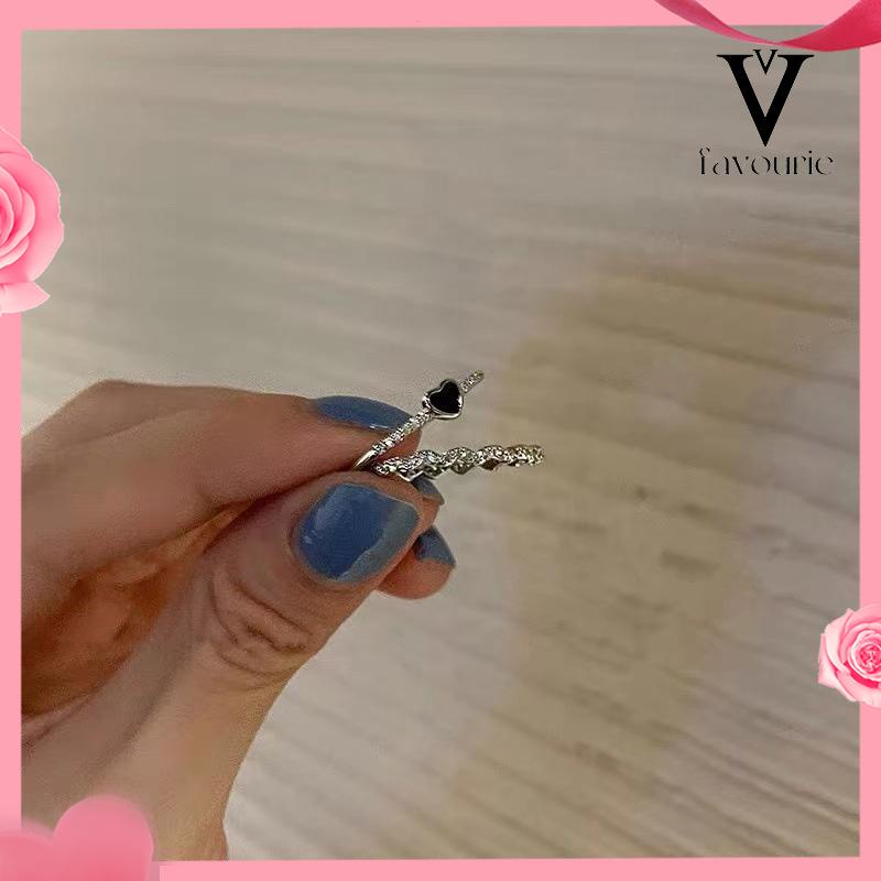 [COD]2 pcs Cincin Korea Cinta Zirkon Hitam Wanita High-end Fashion Kepribadian Jari Telunjuk Cincin-FA