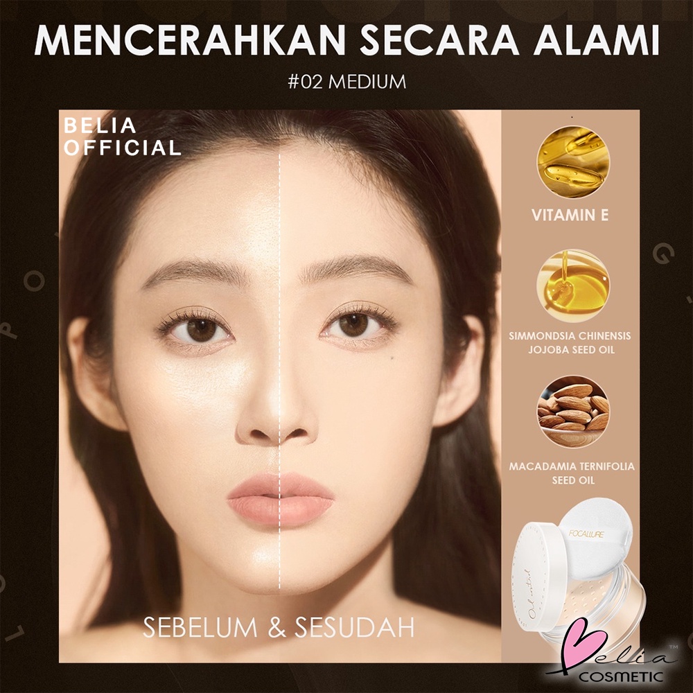 ❤ BELIA ❤ FOCALLURE Oil Control Poreless Matte Loose Powder FA201 | Tahan Lama Setting Powder-Base makeup | Bedak Tabur | BPOM